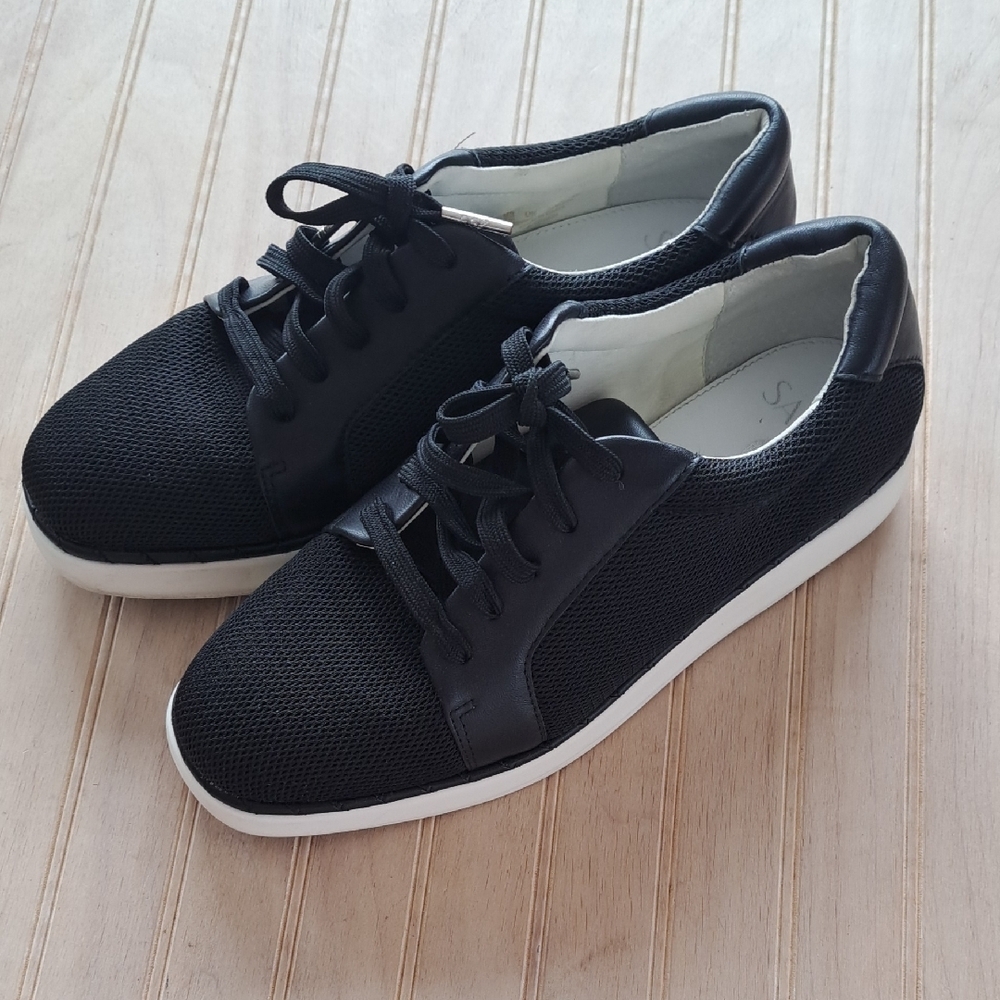Sarro A-Duinn Black Leather Mesh Lace Up Comfort Square Toe Stylish Sneakers